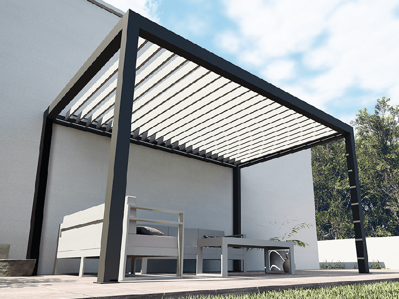 Pergola Bioclimatique Aluminium S3 AUTO-PORTÉE Lames Orientables Perpendiculaires Électrique (Motorisation Vérin) Sur Mesure Référence: Bioclimatique S3 ilot Perp_0