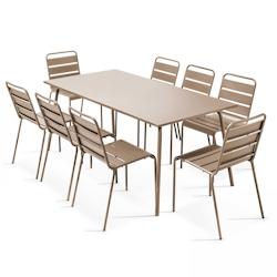 Oviala Business Ensemble table de terrasse et 8 chaises en métal taupe - Oviala - gris acier 104714_0