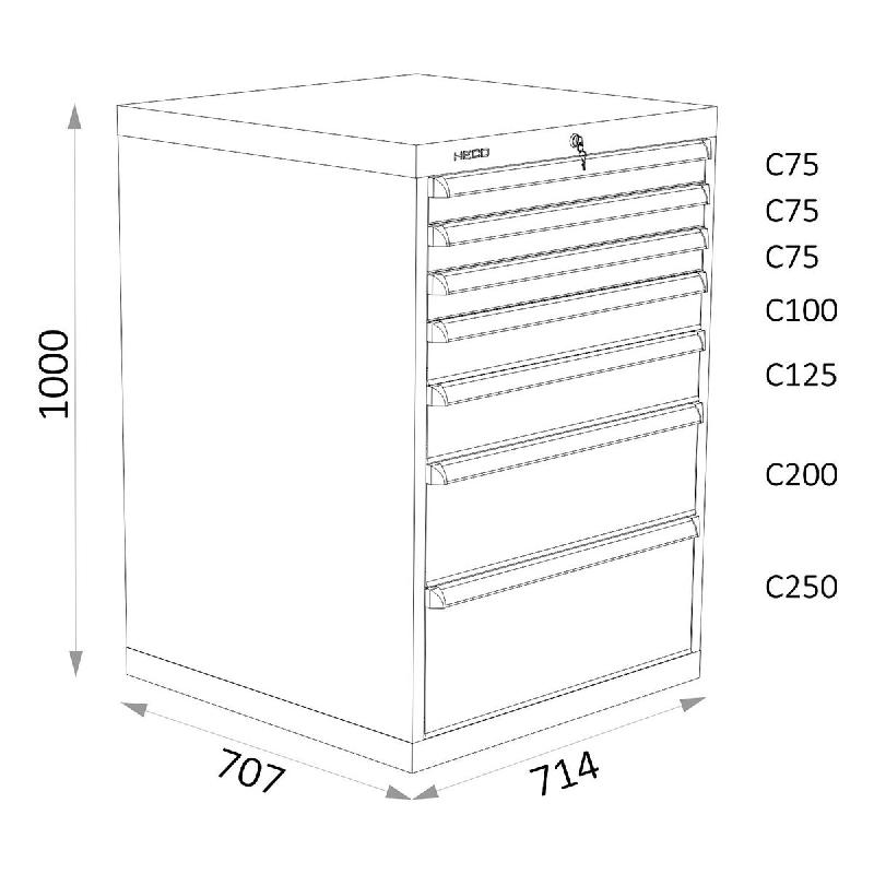 Armoires A Tiroirs Serie 115 - Largeur 714 mm Profondeur 707 mm Hauteur 700 / 1000 / 1300 mm Heco HE115204BL_0