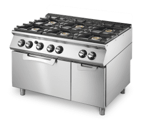 Cuisinière gaz sur four gaz statique GN 2/1 et armoire fermée, 6 brûleurs VIRTUS VS70120CFG_0