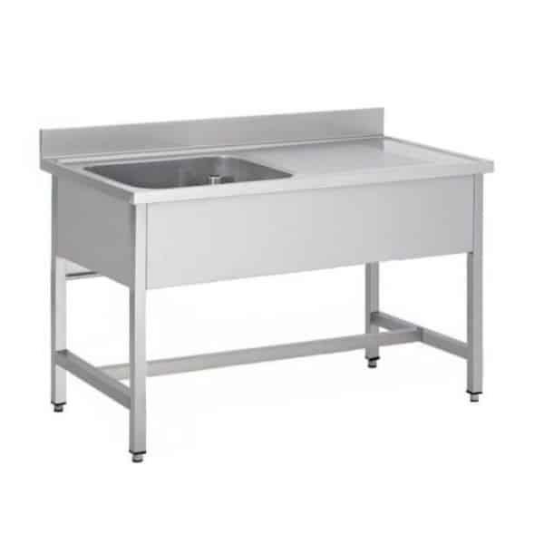 Plonge soudée sur pieds carrés sans étagère, inox ferritique, 1 bac à gauche, P-700 mm (Longueur, mm: 1400 - Réf F-SPL147-1BG-1)_0