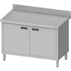Romux® - Table adossée en acier inoxydable avec portes battantes 1000x700x850 mm | Table de travail en acier avec plastron de 10 cm_0