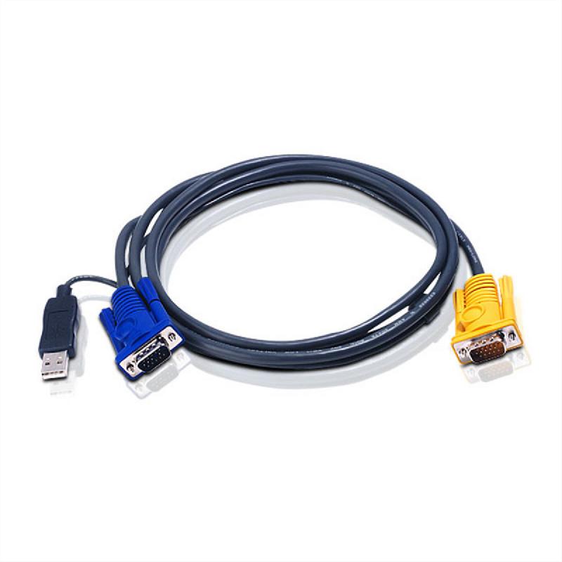 ATEN 2L-5203UP Câble KVM VGA USB (avec convertisseur PS/2-USB intégré), noir, 3 m_0