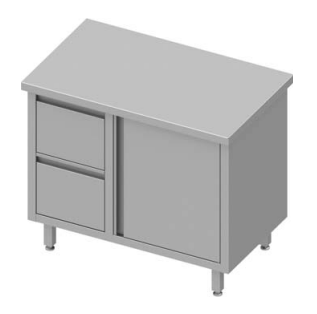 Meuble bas table de travail inox centrale avec deux tiroirs  à gauche portes battantes 800x800x900 soudée - 932778080_0