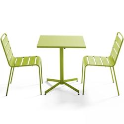 Oviala Business Ensemble table de jardin carrée et 2 chaises métal vert - Oviala - vert acier 106882_0