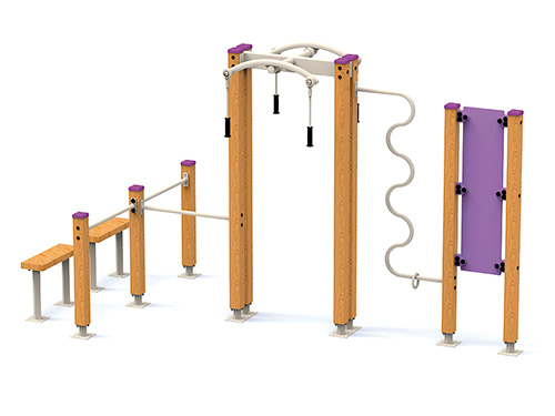 Circuit Vital Groupe D - 3,79 x 1,89 x 2,22 m - Bois traité, acier peint et polyéthylène pour parcours sportif_0