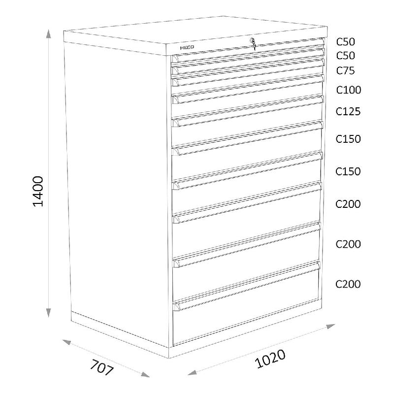 Armoires A Tiroirs Serie 119 - Largeur 1020 Mm Profondeur 707 Mm Hauteur 700 / 1000 / 1300 Mm Heco HE119423BL_0