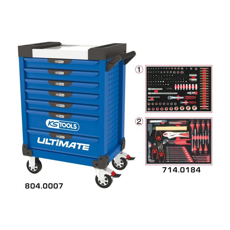 Servante ULTIMATE bleue 7 tiroirs équipée de 184 outils - KSTools | 804.7184_0