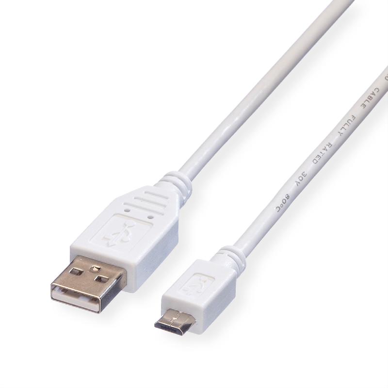 VALUE Câble USB 2.0, USB A mâle - Micro USB B mâle, blanc, 0,15 m_0