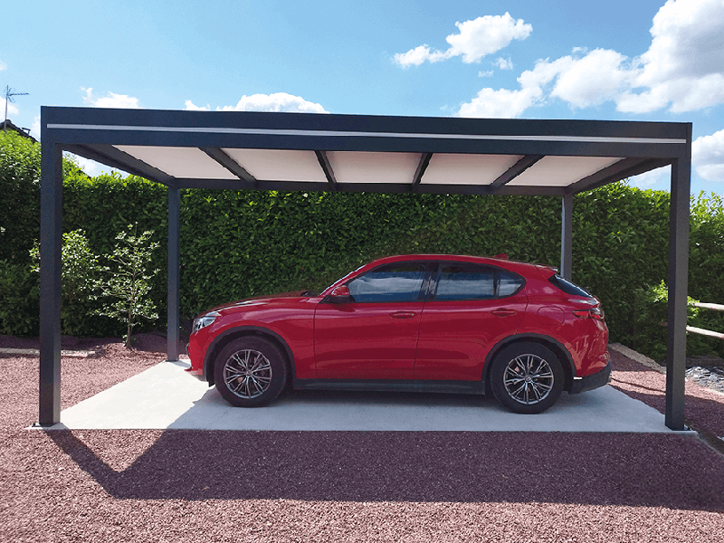 Carport Aluminium Toit Plat Panneaux Sandwich Isolant 16mm (Avec ou Sans Puits de Lumière) OBX Autoporté Sur Mesure Référence: Carport OBX 16 ilot_0