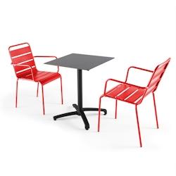 Oviala Business Ensemble table de jardin stratifié ardoise gris et 2 fauteuils rouge - Oviala - rouge métal 108231_0