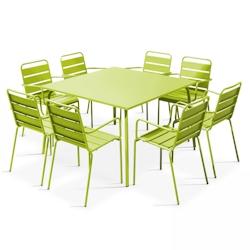 Oviala Business Ensemble table de terrasse carrée et 8 fauteuils en métal vert - Oviala - vert acier 103640_0