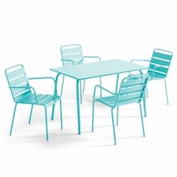 Oviala Business Ensemble table de terrasse et 4 fauteuils en métal turquoise - Oviala - bleu acier 109216_0