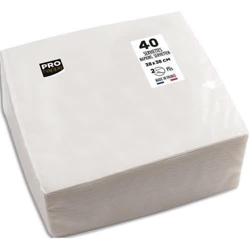 Pro nappe paquet de 40 serviettes micro-gaufrées ouate 2 plis - 38x38 cm - blanc_0