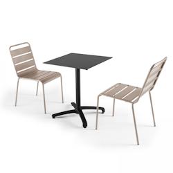 Oviala Business Ensemble table de jardin stratifié noir et 2 chaises taupe - Oviala - gris métal 108172_0