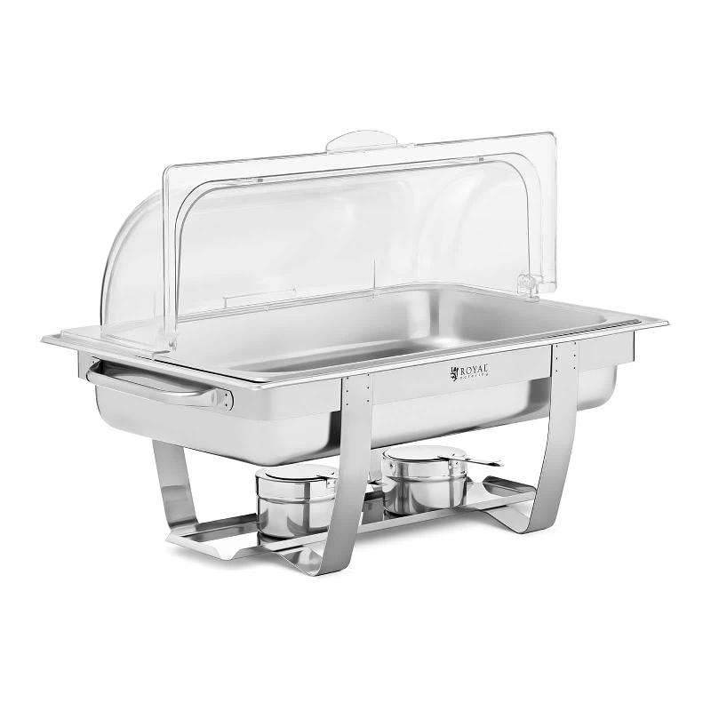 CHAFING DISH BUFFET RÉCHAUD CHAUFFE-PLAT À BOUGIE PROFESSIONNEL GN 1/1 8,5 L BASE ÉTROITE (MATÉRIAUX : INOX, PLASTIQUE (POLYCARBONATE), VOLUME : 8,5 LITRES 1 BAC GN 1/1) 14_0004228_0