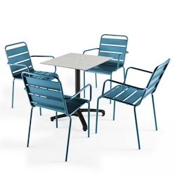 Oviala Business Ensemble table de jardin stratifié terrazzo et 4 fauteuils bleu pacific - Oviala - bleu métal 108160_0