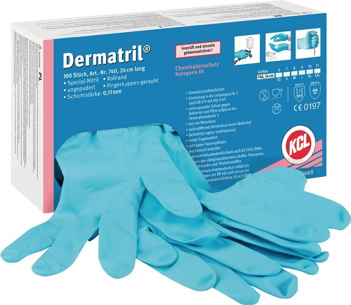 Gant jetable Dermatril 740 taille 10 bleu nitrile EN 374, EN 455 catégorie EPI III 100 pièces/boîte HONEYWELL_0