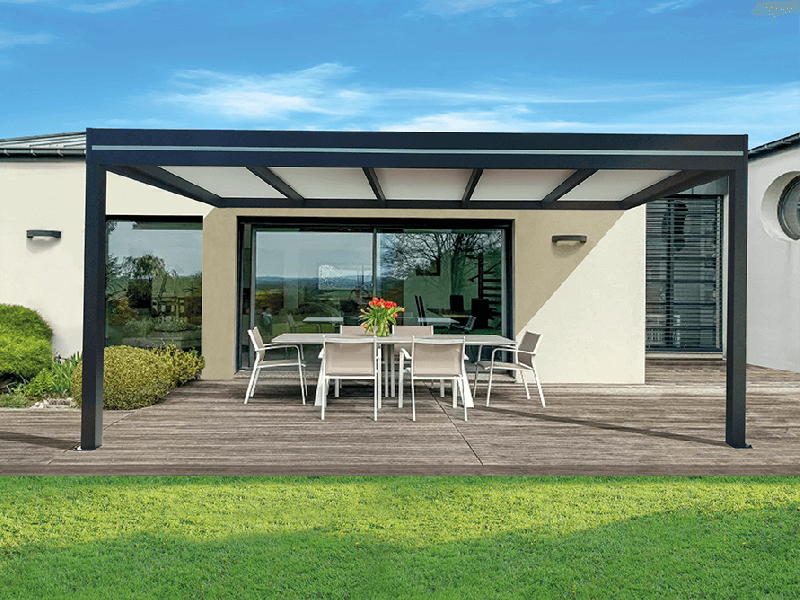 Pergola Aluminium Toit Plat Panneaux Sandwich Isolant 16mm (Avec ou Sans Puits de Lumière) OBX Adossée Sur Mesure Référence: Pergola OBX 16 Adossée_0