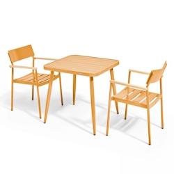 Oviala Business Ensemble table de jardin et 2 fauteuils aluminium/bois jaune moutarde - Oviala - jaune aluminium 108677_0