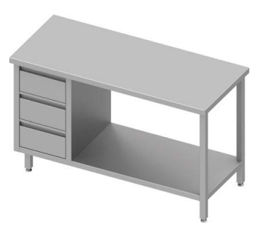 Table inox de travail centrale avec trois tiroirs  à gauche avec étagère 1700x800x900 soudée - 932858170_0