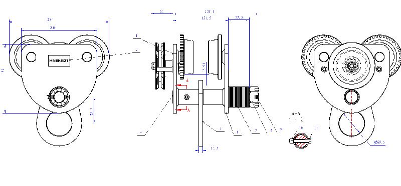 Chariot porte-palans 3 t avec entraînement par chaîne MW Tools HNRKG3T_0