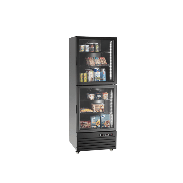 Vitrine positive/négative combinée 430 Litres, 2 portes battantes vitrées, noire, sur roulettes, 767 W - 220 V - MONO_0