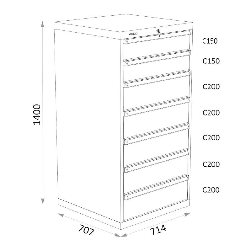 Armoires A Tiroirs Serie 115 - Largeur 714 mm Profondeur 707 mm Hauteur 700 / 1000 / 1300 mm Heco HE115402BL_0