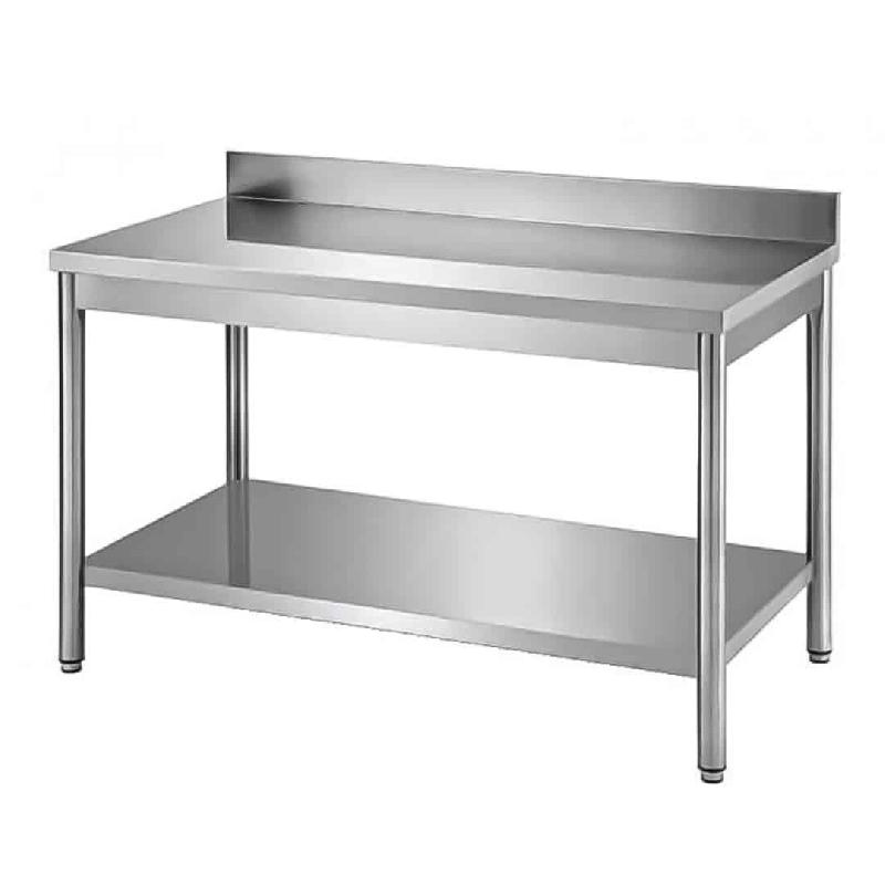 Table démontable bords droits pieds ronds inox ferritique adossée + étagère P 700 mm (Longueur, mm: 1400 - Réf F-DRTAE147-1)_0