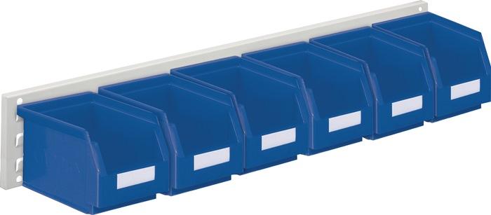 Jeu de boîtes de rangement ouvertes H140xl920xP250mm tôle d'acier/polyéthyl. Revêtement plastique bleu 6 x taille 6 bleu RASTERPLAN_0