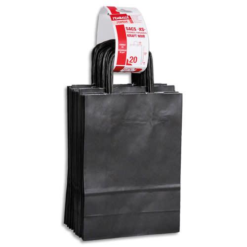 Gpv paquet de 20 sacs à anse torsadée kraft noir 90gr/m². Format 24x18x18cm (xs) fsc-m_0