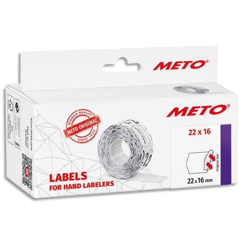 Meto boîte de 6 rouleaux étiquettes meto 22x16mm blanches sinusoïdales adhésif permanent_0