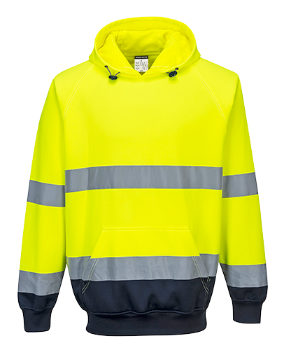 Sweat shirt a  capuche bicolore jaune marine b316, m_0