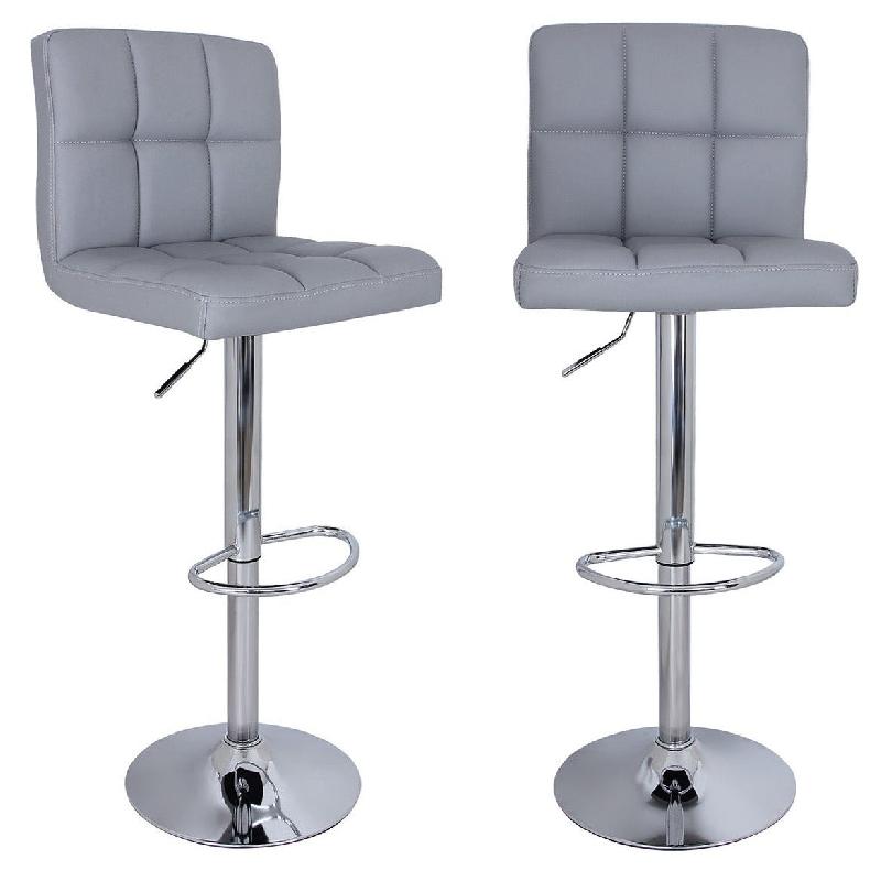 TABOURET DE BAR LOT DE 2 CHAISE HAUTEUR RÉGLABLE REVÊTEMENT EN PU ROTATIF SUR 360° AVEC DOSSIER ET REPOSE-PIEDS PIÈTEMENT CHROMÉ GRIS 38 X 44,5 X (95-115) CM 12_0002541_0