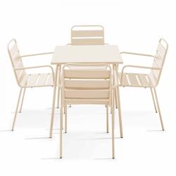 Oviala Business Ensemble table de terrasse carrée et 4 fauteuils acier ivoire - Oviala - beige acier 109188_0