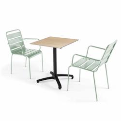 Oviala Business Ensemble table de jardin stratifié en chene et 2 fauteuils sauge - Oviala - 110142_0