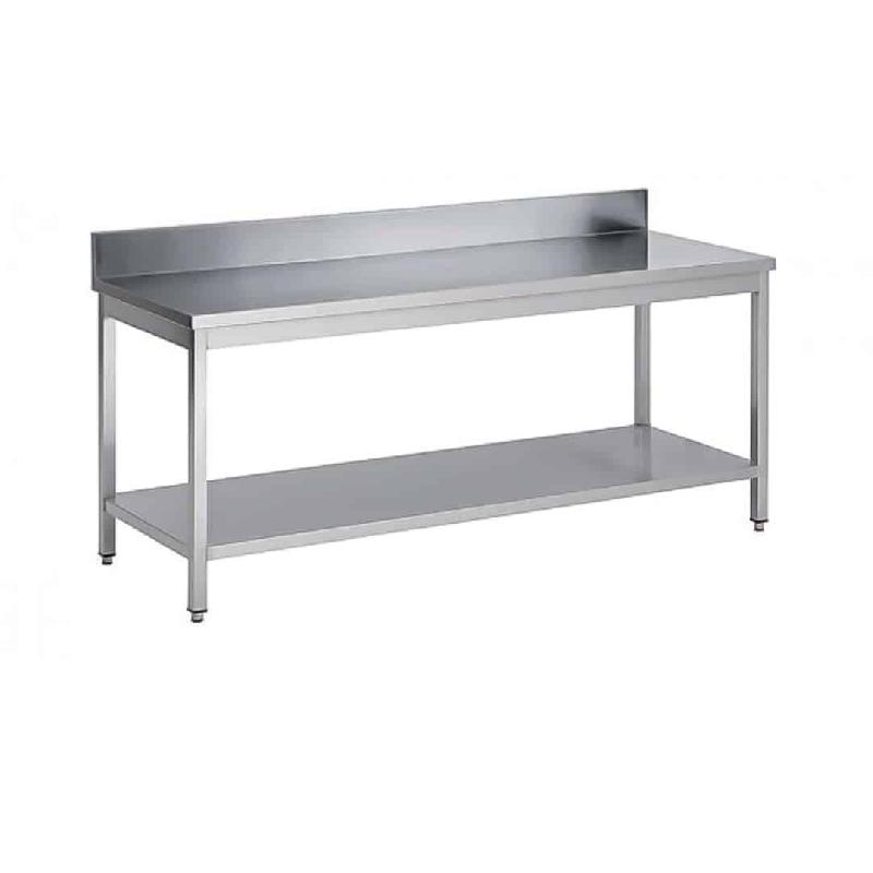 Table soudée bords droits, adossée avec étagère, en inox AISI 304, P 800 mm (Longueur, mm: 1600 - Réf STAE168-1)_0
