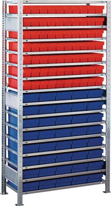 Étagère à  emboîter H2000xl1000xP500 mm étagère de base 16 supports en acier 70 x L 500 mm rouge/40 x L 500 mm bleu SCHULTE_0