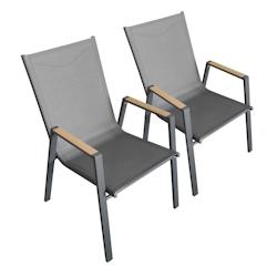 Oviala Business Lot de 2 chaises de jardin en aluminium et textilène - gris 112574_0