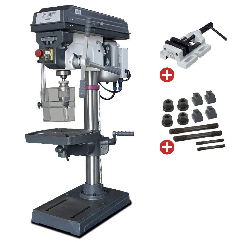 Perceuse d'établi jusque ø 25 mm CM2 750W 230V 12 vitesses + étau de perçage + jeu de boulons Optidrill D23PRO 230V PACK_0