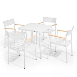 Oviala Business Ensemble table de jardin et 4 fauteuils en aluminium/bois blanc - Oviala - blanc aluminium 108681_0