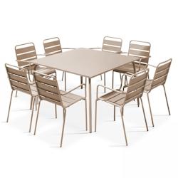 Oviala Business Ensemble table de terrasse carrée et 8 fauteuils en métal taupe - Oviala - gris acier 104716_0