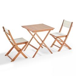 Oviala Business Ensemble table carrée pliante et 2 chaises pliantes blanches - Oviala - blanc Bois massif 106573_0