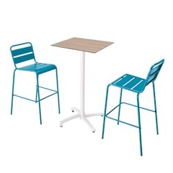 Oviala Business Ensemble table haute chêne naturel et 2 chaises bleu pacific - Oviala - bleu métal 110560_0