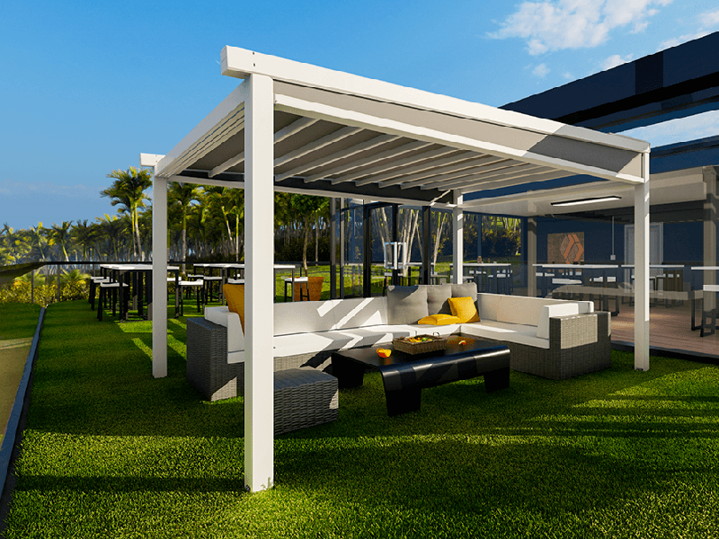 Pergola Toile Rétractable S-Luxe Ferrari® Soltis W96 Micro-Perforée Auto-portée Électrique (Télécommande) Sur Mesure Référence: P S-Luxe Soltis W96 Auto-portée_0