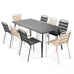 Oviala Business Ensemble table de terrasse et 8 chaises en métal gris et ivoire - Oviala - beige acier 109273_0