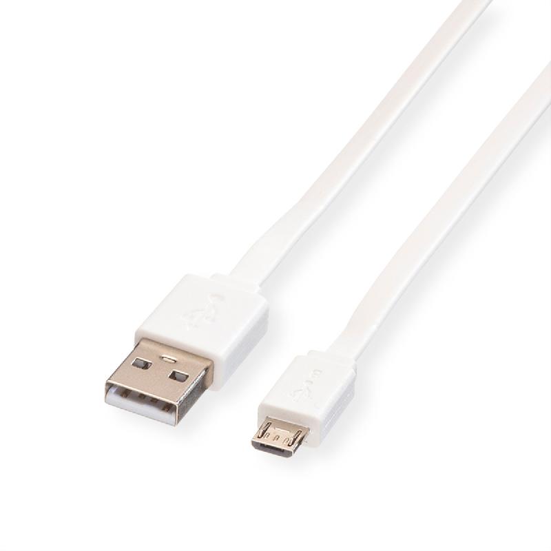 ROLINE Câble USB 2.0, USB A mâle - Micro USB B mâle, blanc, 1 m_0