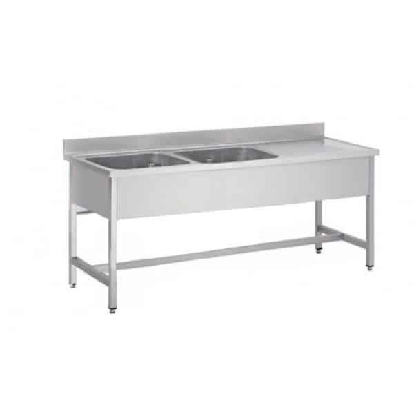 Plonge démontable sur pieds carrés sans étagère, inox AISI 304, 2 bacs, longueur 1500 mm (Position bac: Droite - Réf DCPL157-2BD-1)_0