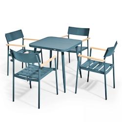 Oviala Business Ensemble table de jardin et 4 fauteuils en aluminium/bois bleu canard - Oviala - bleu aluminium 108684_0