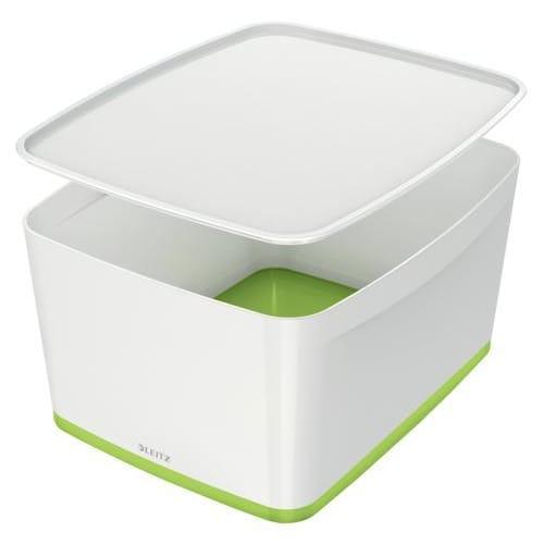 Leitz boîte mybox medium avec couvercle en abs. Coloris blanc fond vert_0